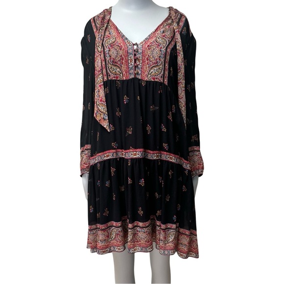 JOIE Alpina 100% Silk Dress Caviar Paisley Tie Neck Loose Fit Dress With Slip - Picture 16 of 16